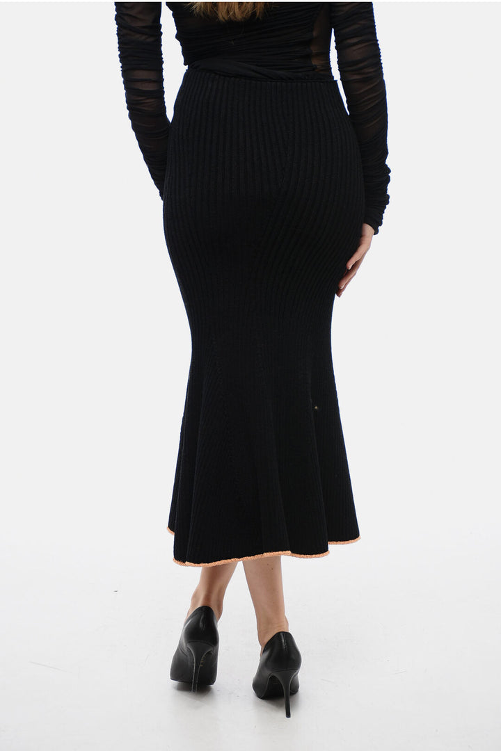 Moncler Knitted Ribbed Skirt with Contrasting Trims