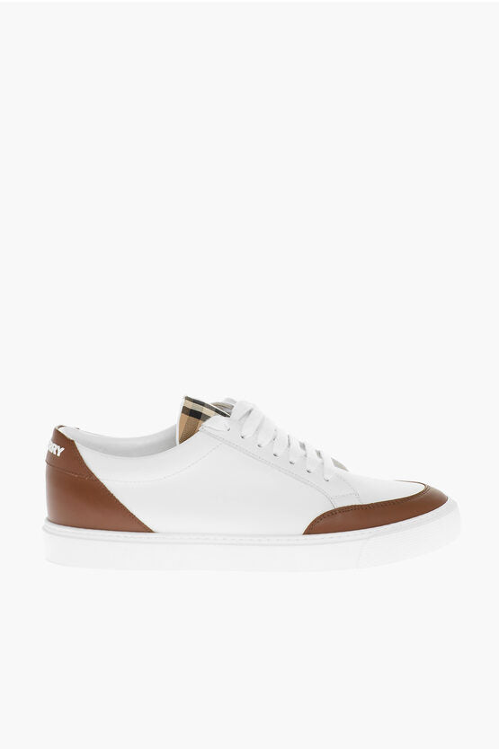 Burberry Lace-up Leather Sneakers with Tartan Details