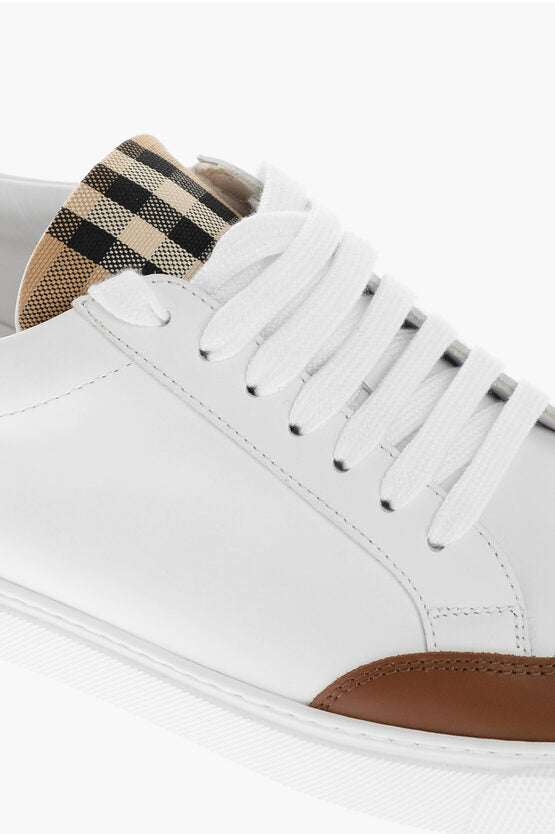 Burberry Lace-up Leather Sneakers with Tartan Details