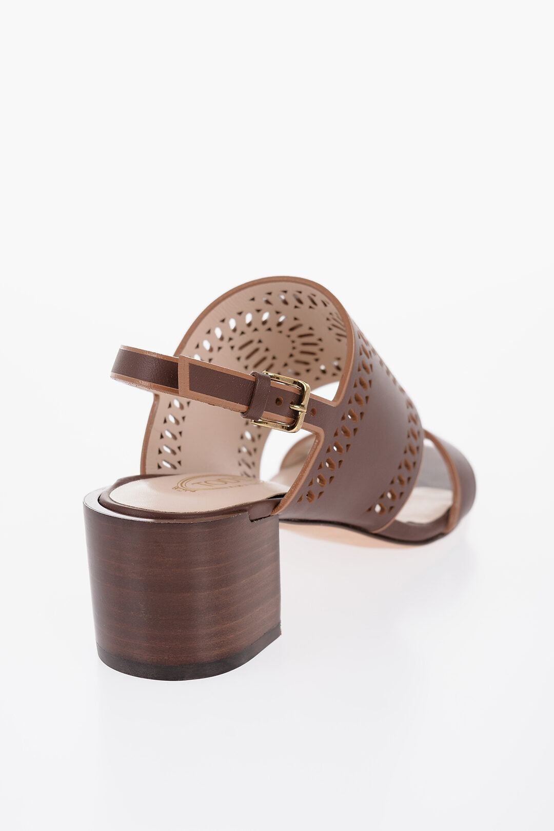 Tod's Laser Cut Leather Sandals with Wooden Heel 5,5cm