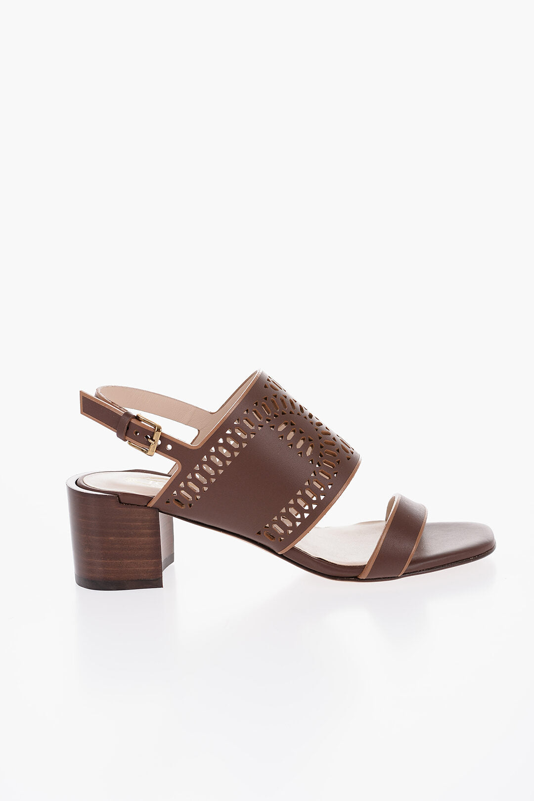 Tod's Laser Cut Leather Sandals with Wooden Heel 5,5cm