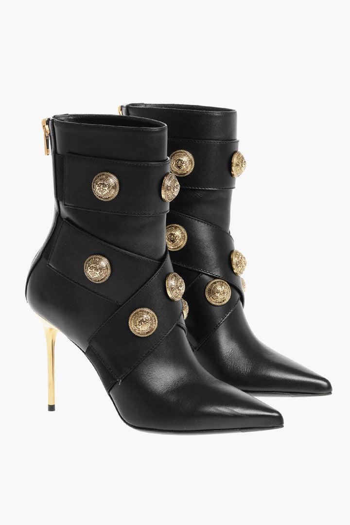 Balmain Leather ALMA Ankle Boots with Jewel Buttons