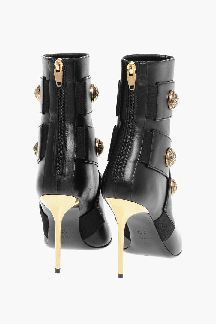 Balmain Leather ALMA Ankle Boots with Jewel Buttons