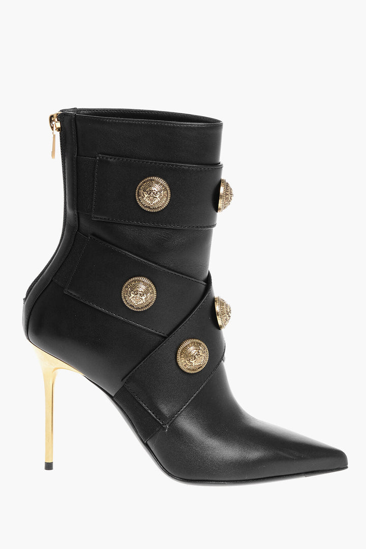 Balmain Leather ALMA Ankle Boots with Jewel Buttons