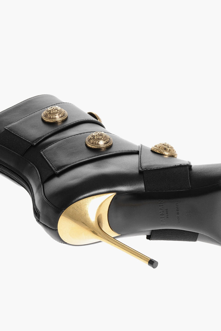 Balmain Leather ALMA Ankle Boots with Jewel Buttons