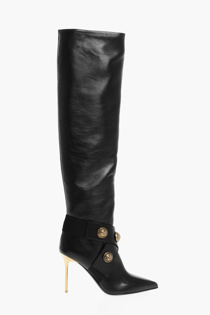 Balmain Leather ALMA Boots with Jewel Buttons
