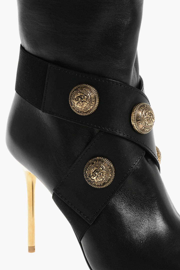 Balmain Leather ALMA Boots with Jewel Buttons