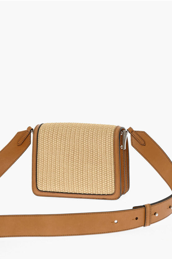 Dsquared2 Leather and Raffia Crossbody Bag with Silver-Tone Logo