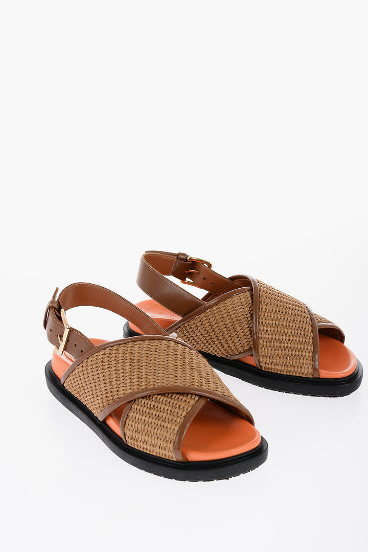Marni Leather and Raffia Sandals with Buckle Closure