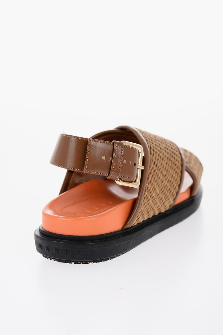 Marni Leather and Raffia Sandals with Buckle Closure