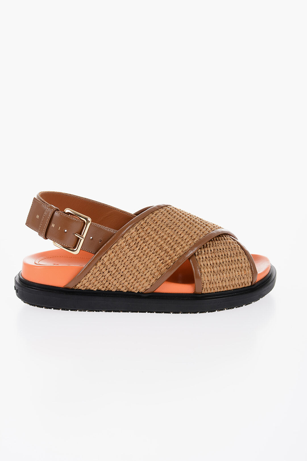 Marni Leather and Raffia Sandals with Buckle Closure