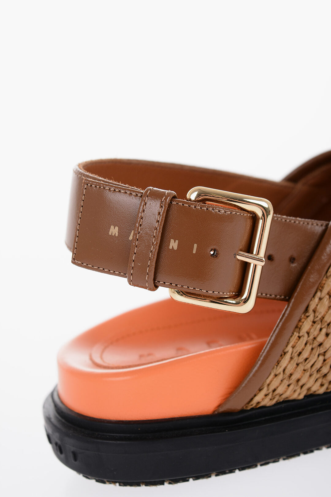 Marni Leather and Raffia Sandals with Buckle Closure