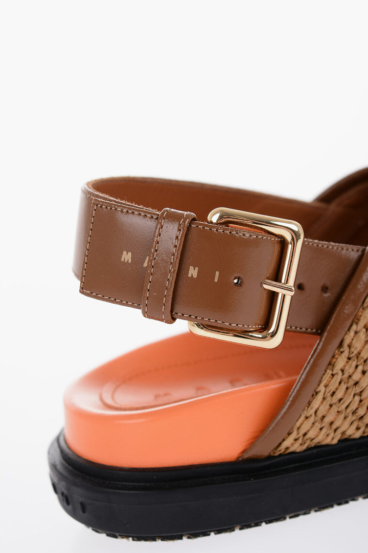 Marni Leather and Raffia Sandals with Buckle Closure