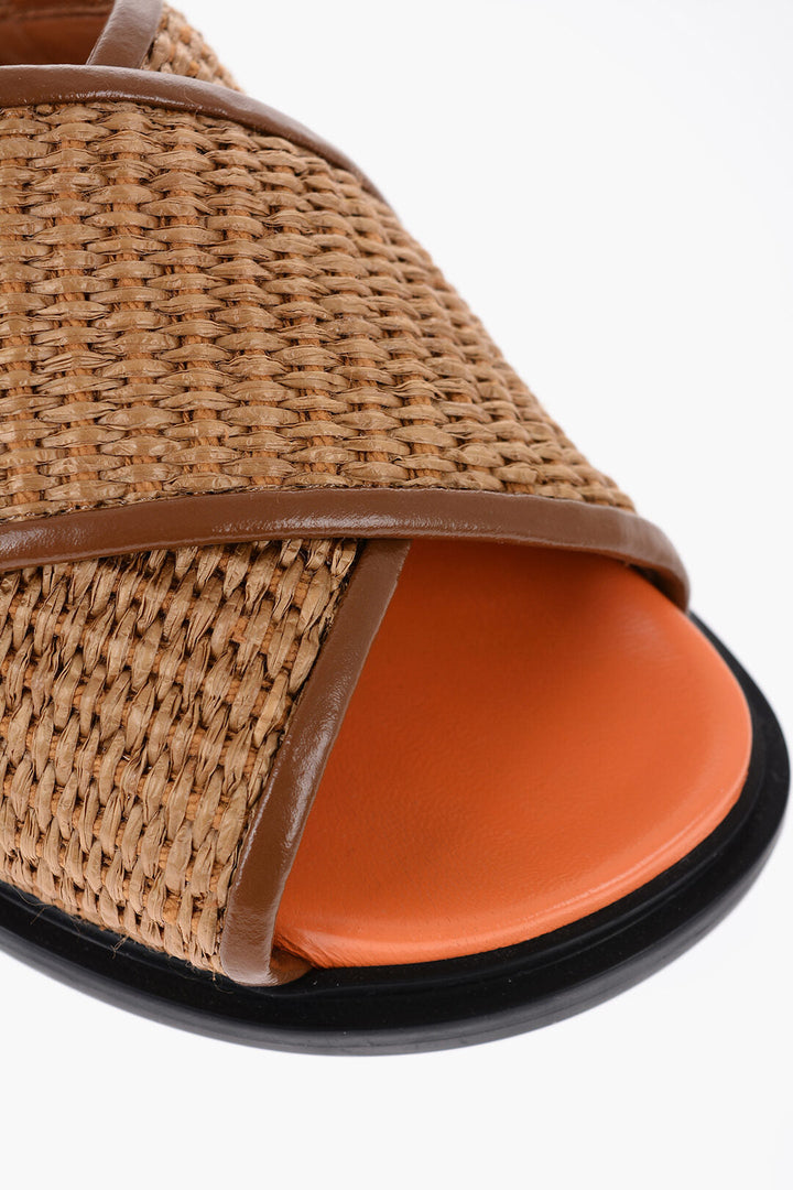 Marni Leather and Raffia Sandals with Buckle Closure