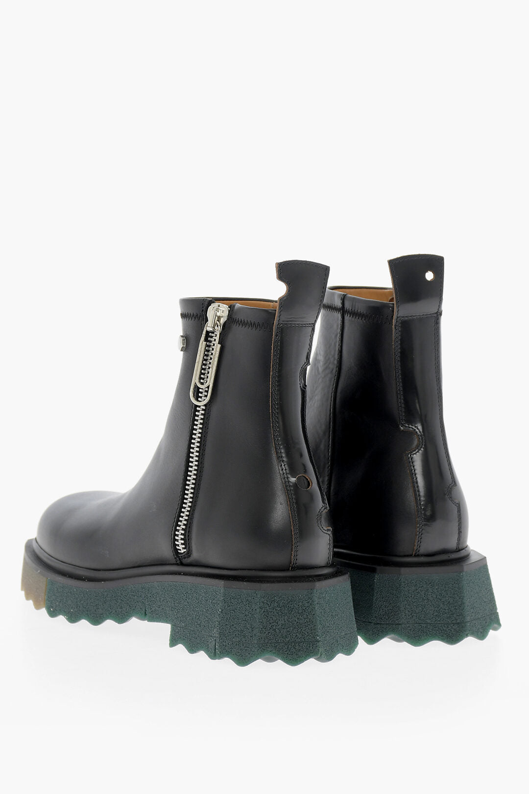 Off-White Leather Ankle-Boots with Sponge Effect Sole