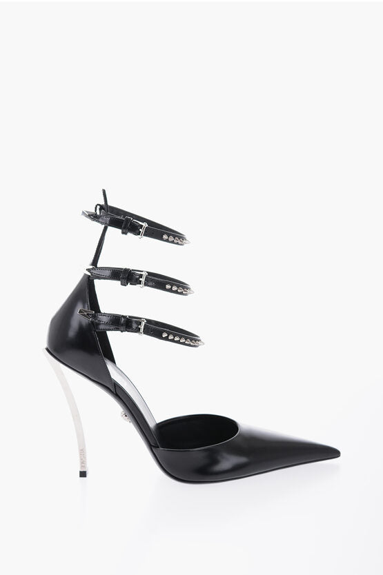 Versace Leather Ankle-Strap Pumps with Studs 11.5cm