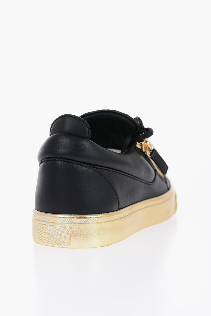 Giuseppe Zanotti Leather AUGUS Low-Top Sneakers with Golden Effect Sole