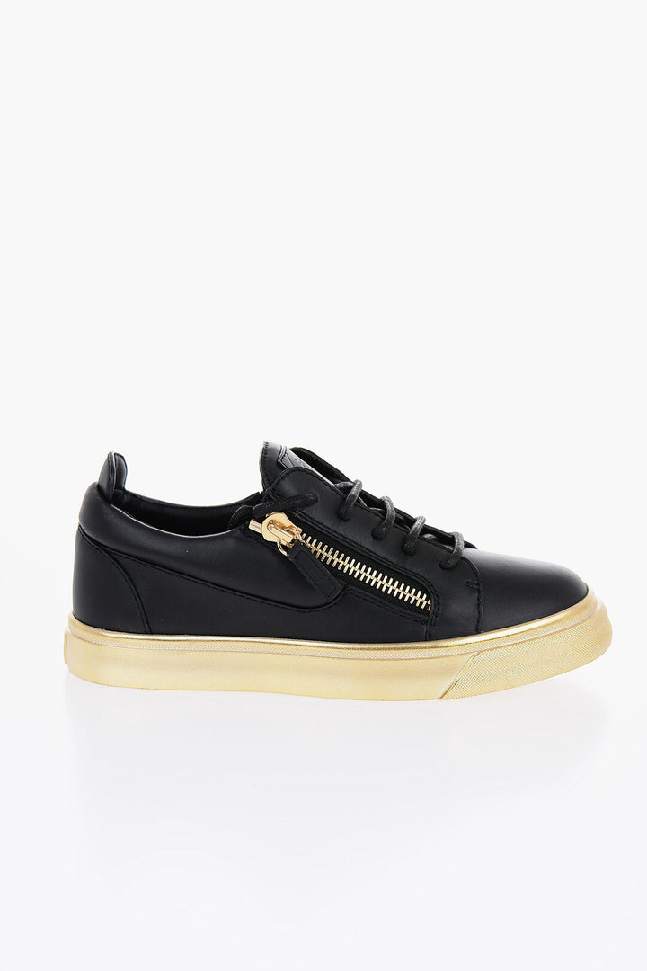 Giuseppe Zanotti Leather AUGUS Low-Top Sneakers with Golden Effect Sole