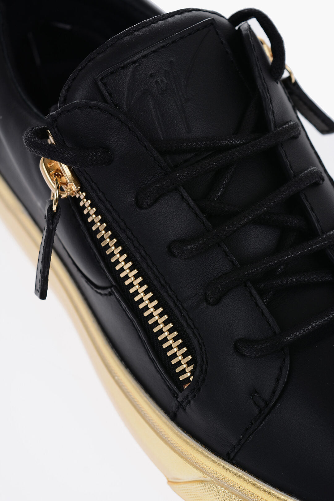 Giuseppe Zanotti Leather AUGUS Low-Top Sneakers with Golden Effect Sole