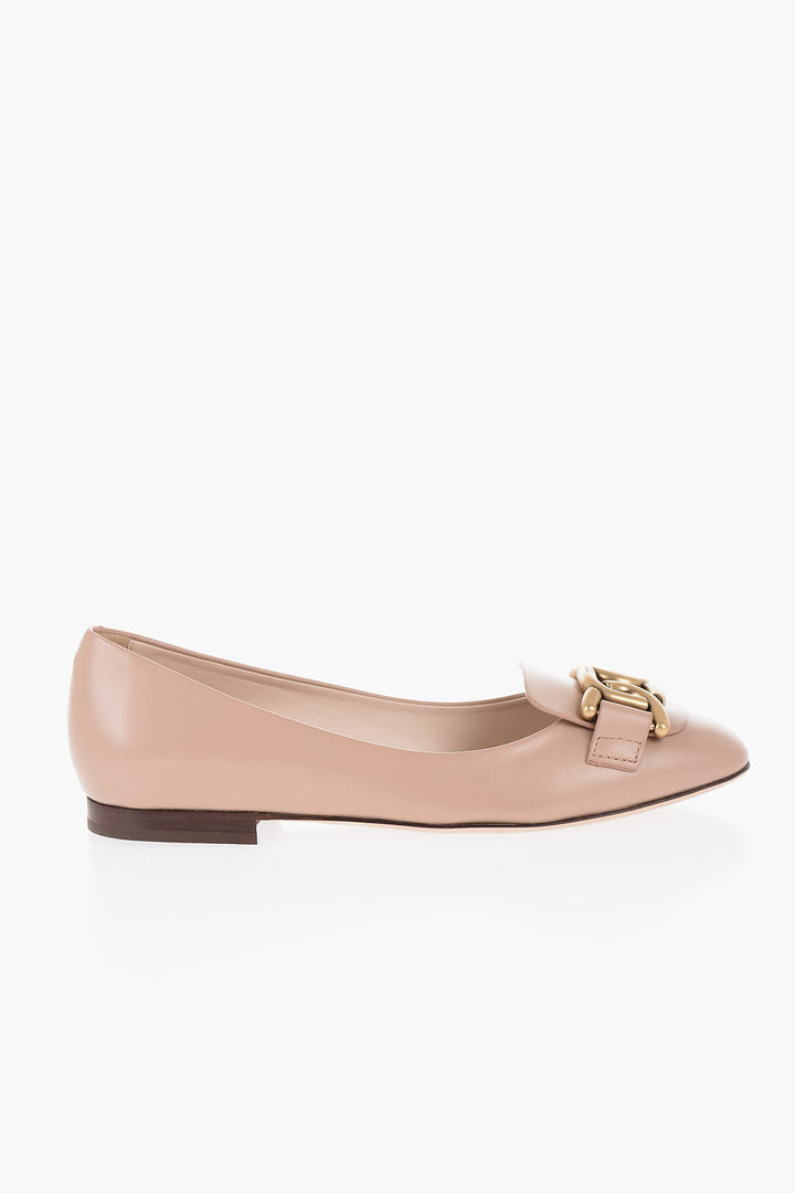 Tod's Leather Ballet Flats with Golden Detail