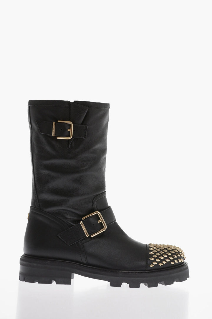 Jimmy Choo Leather BIKER Booties with Studded Toe