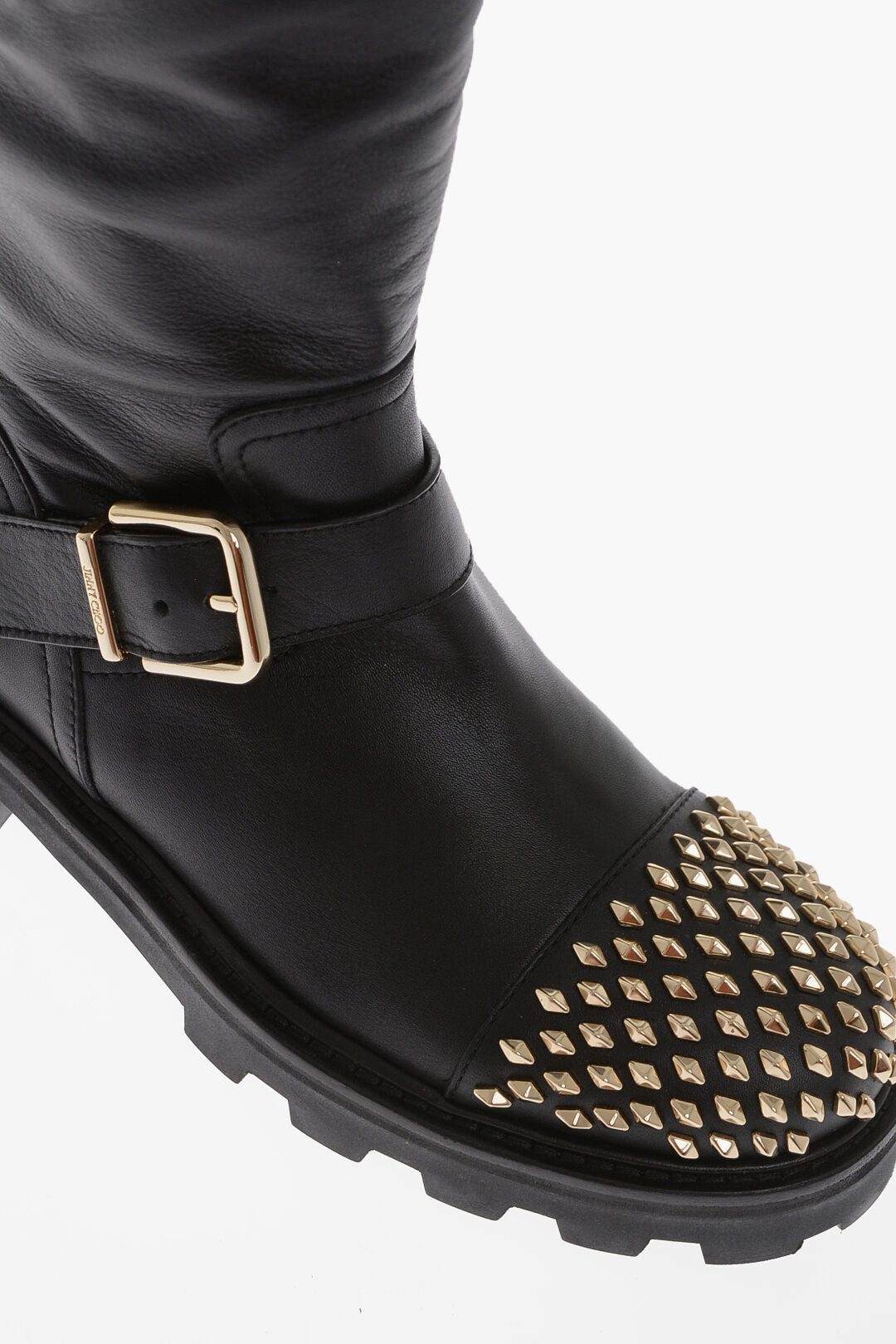 Jimmy Choo Leather BIKER Booties with Studded Toe