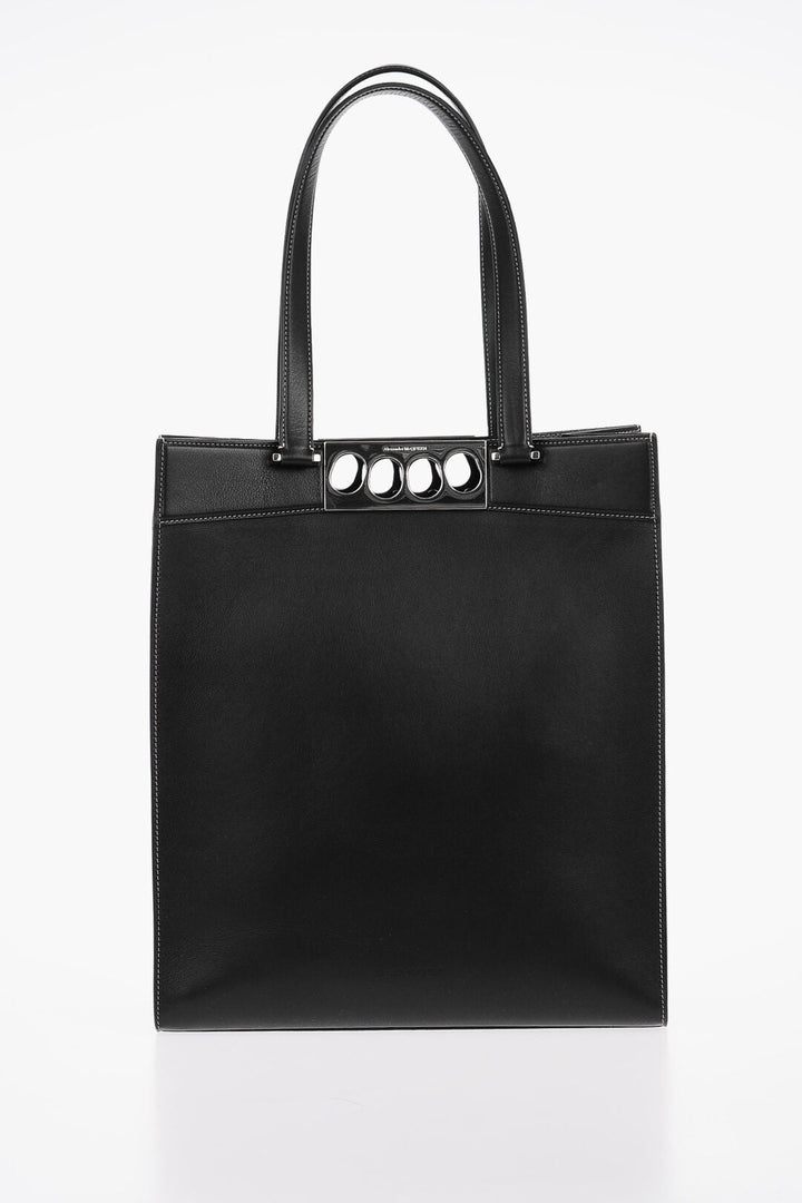 Alexander McQueen Leather BRASS KNUCKLES Tote Bag with Visible Stitchings