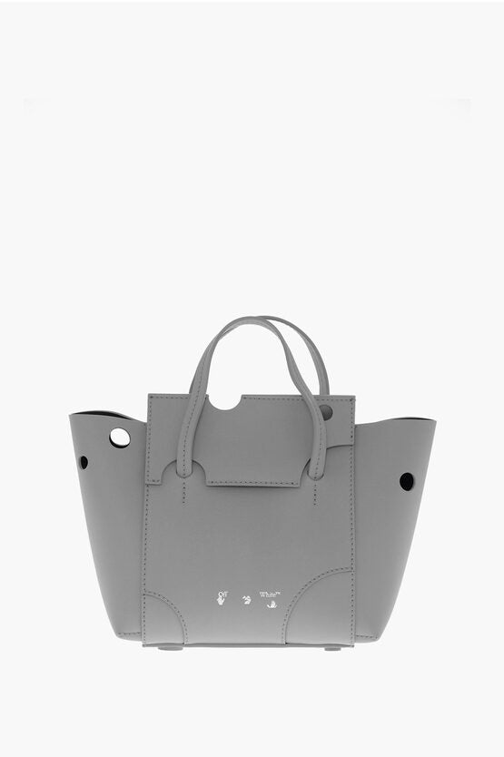 Off-White Leather BURROW Tote Bag with Cut-Out Details