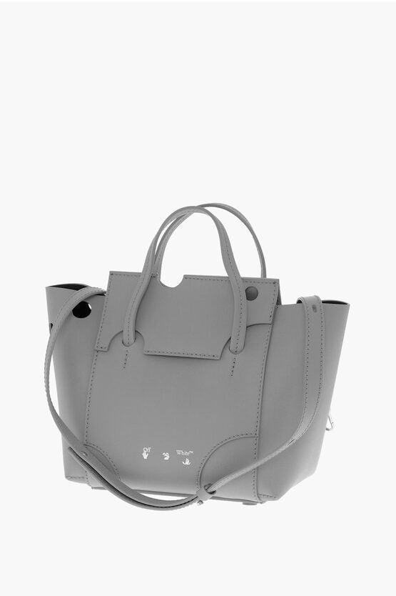 Off-White Leather BURROW Tote Bag with Cut-Out Details