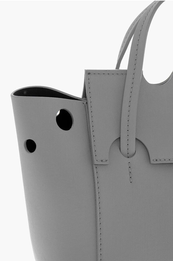 Off-White Leather BURROW Tote Bag with Cut-Out Details