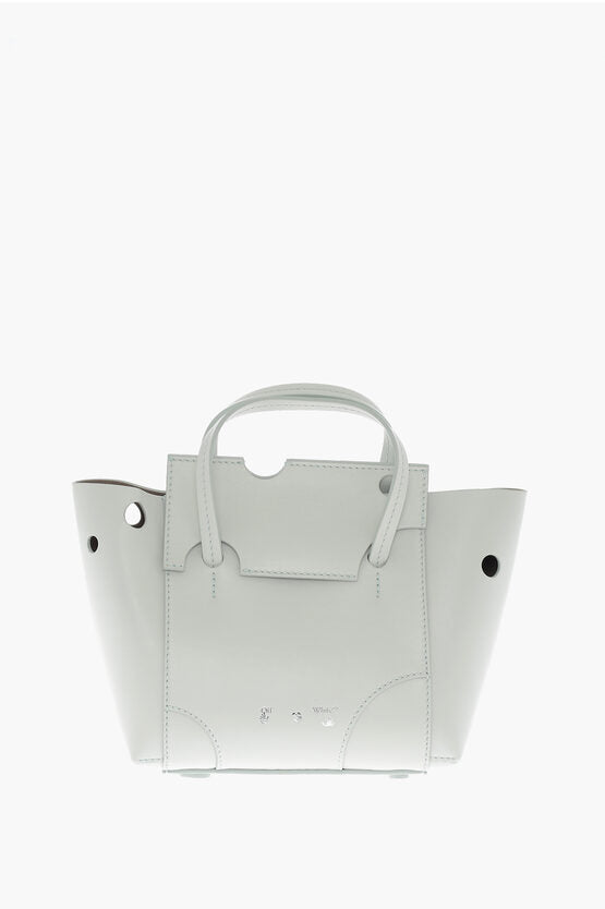 Off-White Leather BURROW Tote Bag with Cut-Out Details