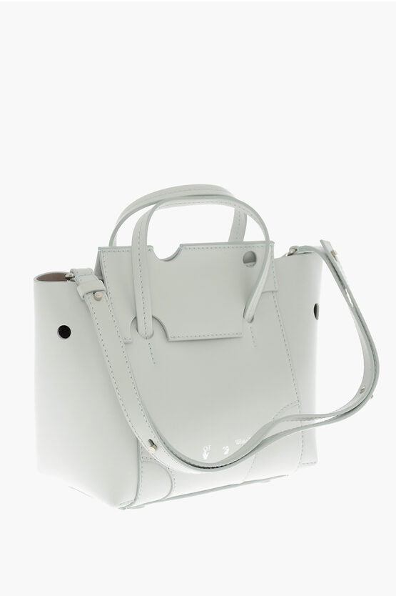 Off-White Leather BURROW Tote Bag with Cut-Out Details