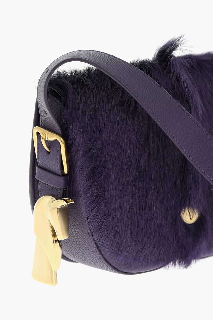 Burberry Leather CHESS Satchel Bag with Pony-Fur Detail