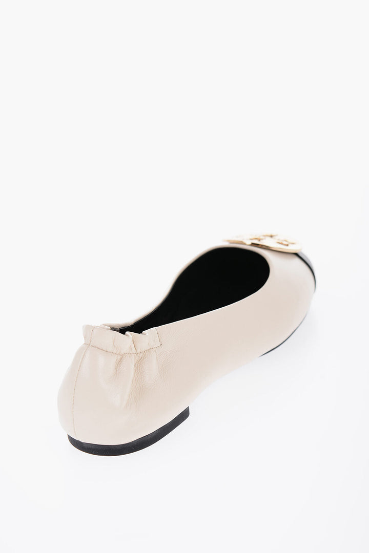 Tory Burch Leather CLAIRE Ballet flats with Golden-Effect Monogram