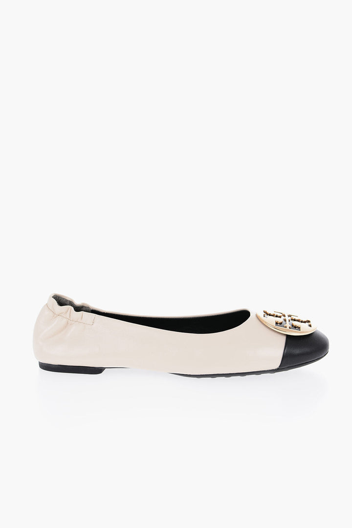 Tory Burch Leather CLAIRE Ballet flats with Golden-Effect Monogram