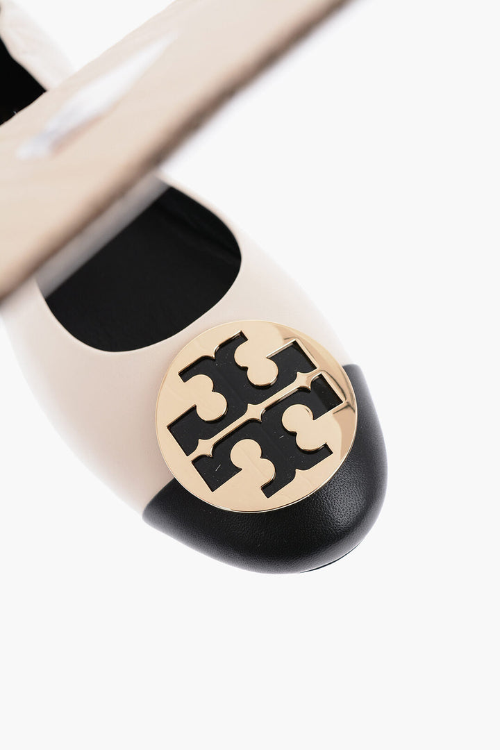 Tory Burch Leather CLAIRE Ballet flats with Golden-Effect Monogram