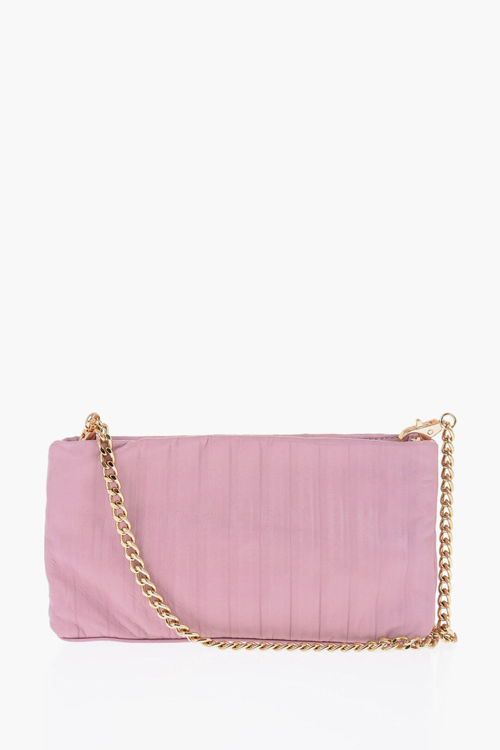 Anita Bilardi Leather Clutch With Shoulder Chain