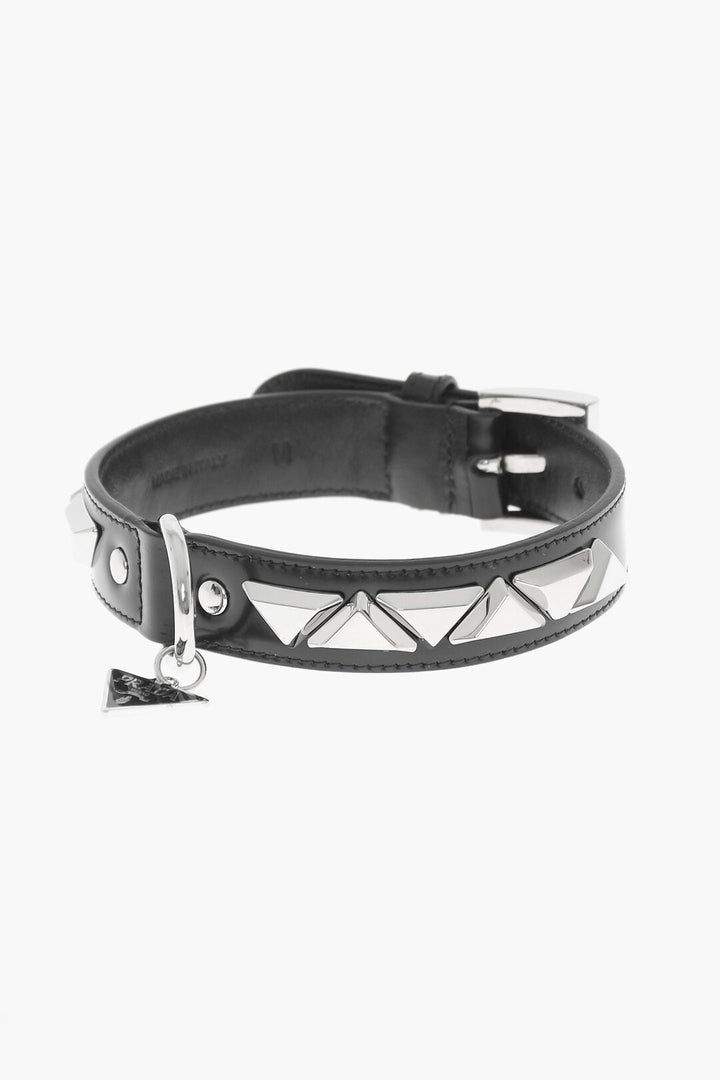 Prada Leather Collar with Silver-Tone Studs