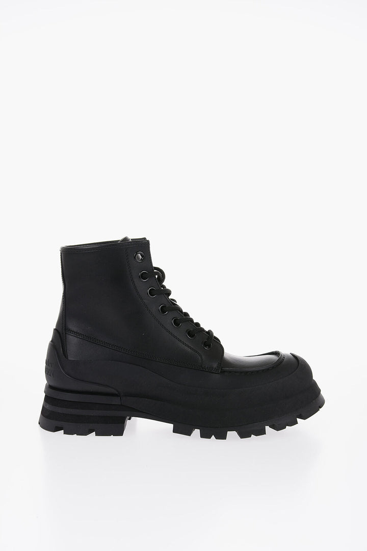 Alexander McQueen Leather Combat Boots With Chunky Sole