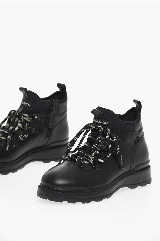 Woolrich Leather Combat Boots with Side Zip