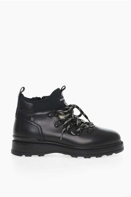 Woolrich Leather Combat Boots with Side Zip