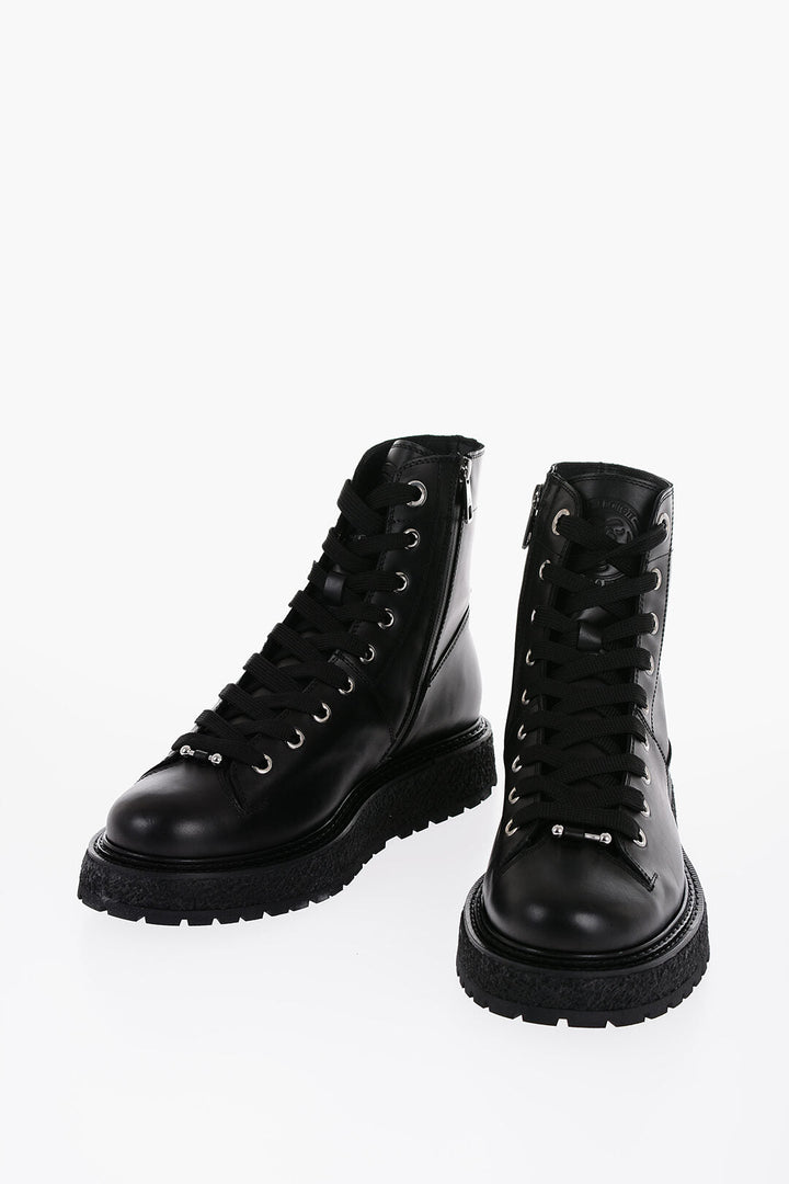 Neil Barrett Leather Combat Boots with Side Zip