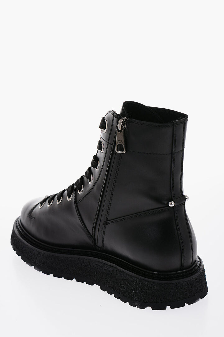 Neil Barrett Leather Combat Boots with Side Zip