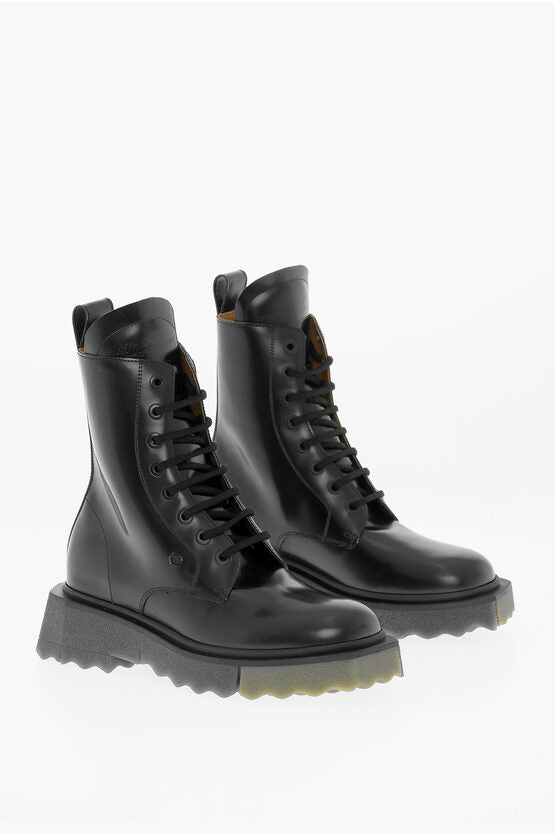 Off-White Leather Combat boots with Track Sole