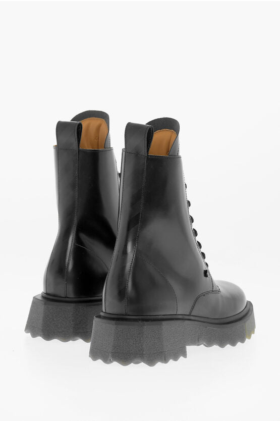 Off-White Leather Combat boots with Track Sole