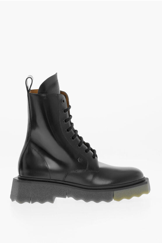 Off-White Leather Combat boots with Track Sole