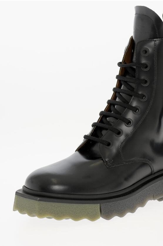 Off-White Leather Combat boots with Track Sole