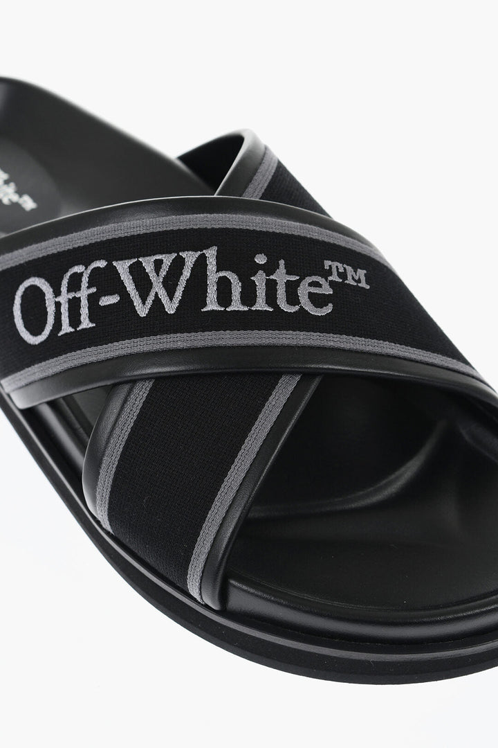 Off-White Leather Criss Cross CLOUD Logoed Slides