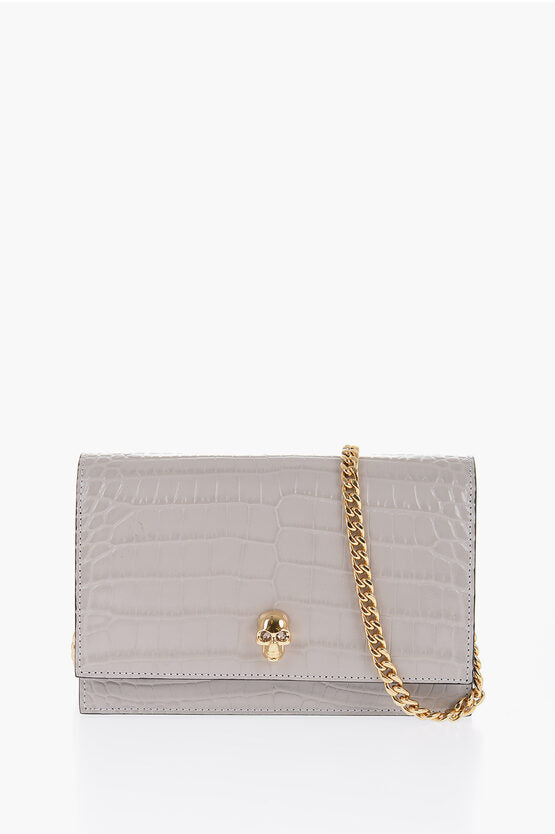 Alexander McQueen Leather Croco-Effect Bag with Metallic Application