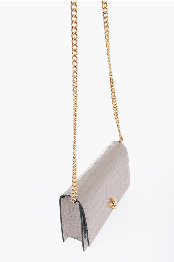 Alexander McQueen Leather Croco-Effect Bag with Metallic Application